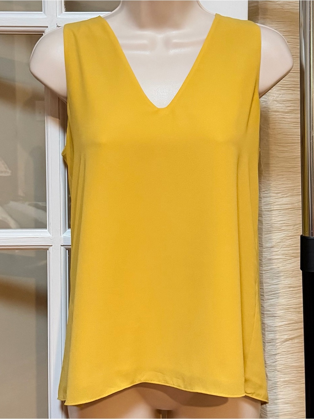 Aritzia Babaton V-Neck Sleeveless Shell Top with Semi-Open Back - Mustard Yellow